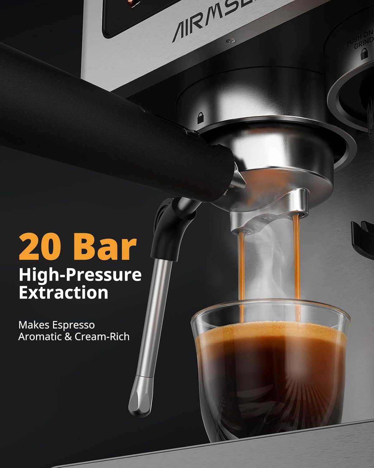 AIRMSEN Espresso Machines with Burr Grinder, 20 Bar, Milk Frother Steam Wand, Stainless Steel Coffee Maker