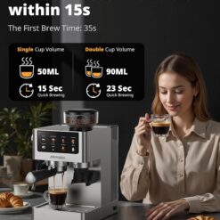 AIRMSEN Espresso Machines with Burr Grinder, 20 Bar, Milk Frother Steam Wand, Stainless Steel Coffee Maker