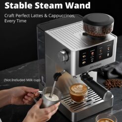 AIRMSEN Espresso Machines with Burr Grinder, 20 Bar, Milk Frother Steam Wand, Stainless Steel Coffee Maker