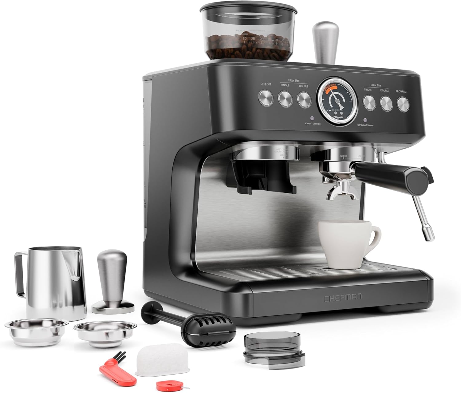 Chefman Crema Deluxe Espresso Machine with Double Boiler, Use Milk Frother and Brew Espresso Simultaneously