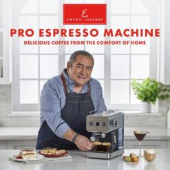Emeril Lagasse Semi-Automatic 15-Bar Pro Espresso Machine with Milk Frother Steam Wand, Stainless Steel Finish