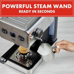 Emeril Lagasse Semi-Automatic 15-Bar Pro Espresso Machine with Milk Frother Steam Wand, Stainless Steel Finish