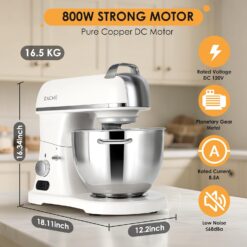 ZACME 8.4QT Commercial Stand Mixer 800W, Dough Hook, Whisk and Beater, Porcelain