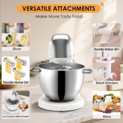ZACME 8.4QT Commercial Stand Mixer 800W, Dough Hook, Whisk and Beater, Porcelain