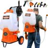 PetraTools Battery Backpack Sprayer with Custom Fitted Cart and 100 Foot Commercial Hose, 2 Hoses Included (HD5000 6.5-Gallon with Reel Cart)