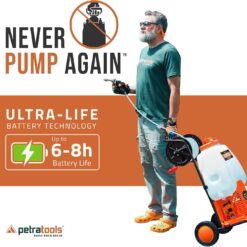 PetraTools Battery Backpack Sprayer with Custom Fitted Cart and 100 Foot Commercial Hose, 2 Hoses Included (HD5000 6.5-Gallon with Reel Cart)