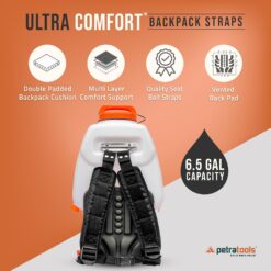 PetraTools Battery Backpack Sprayer with Custom Fitted Cart and 100 Foot Commercial Hose, 2 Hoses Included (HD5000 6.5-Gallon with Reel Cart)