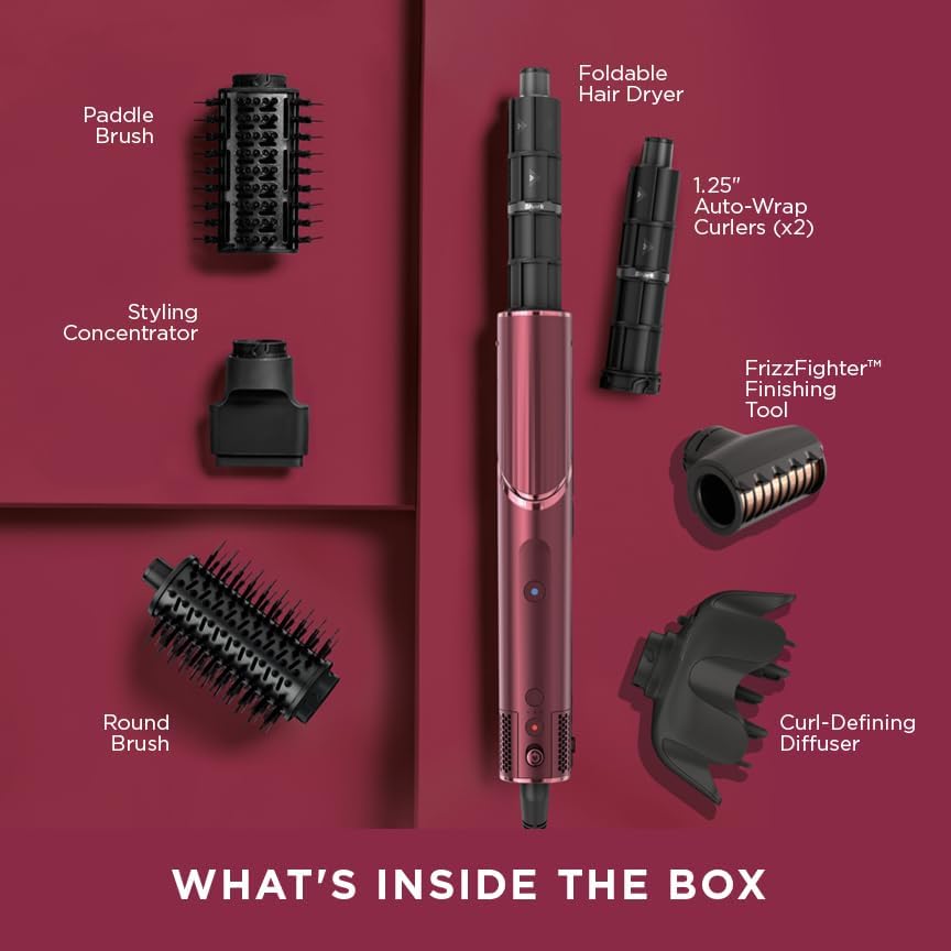 Shark FlexStyle Air Styling & Drying System, Powerful Hair Dryer Brush & Multi-Styler, Black Cherry, HD457CR