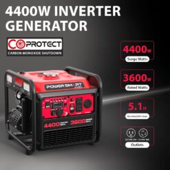 PowerSmart 4400-Watt Portable Inverter Generator, PowerSmart Gas Powered, CO-Sensor, Lightweight & Quiet
