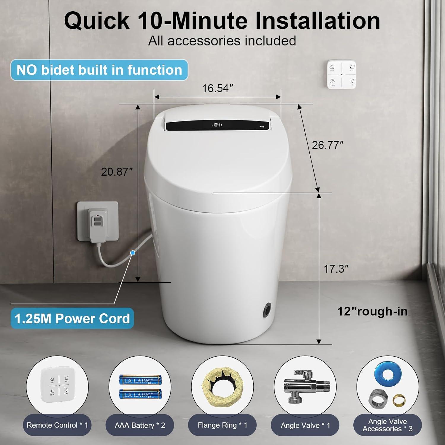 Vipbear Smart Toilet with Heated Seat and Night Light, Tankless Toilets for Bathroom