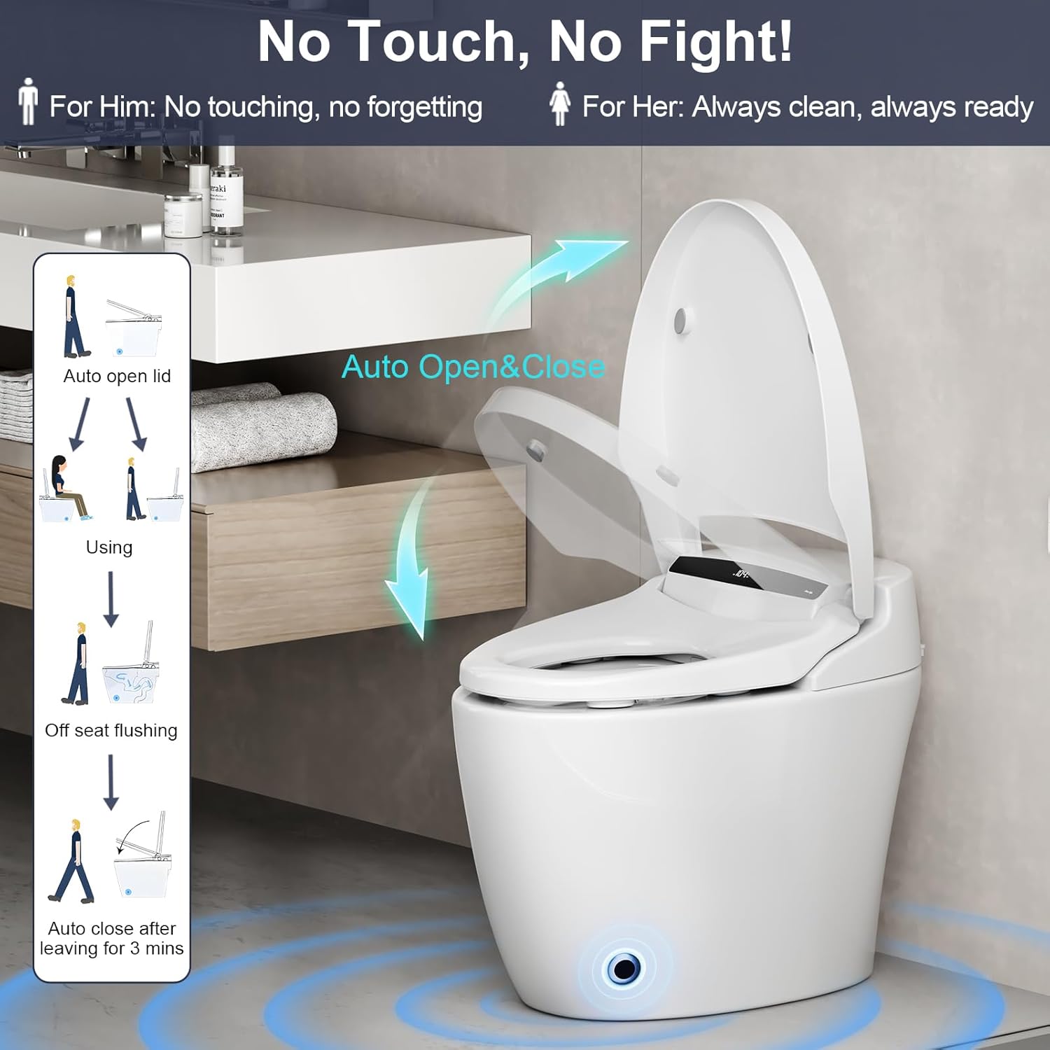 Vipbear Smart Toilet with Heated Seat and Night Light, Tankless Toilets for Bathroom