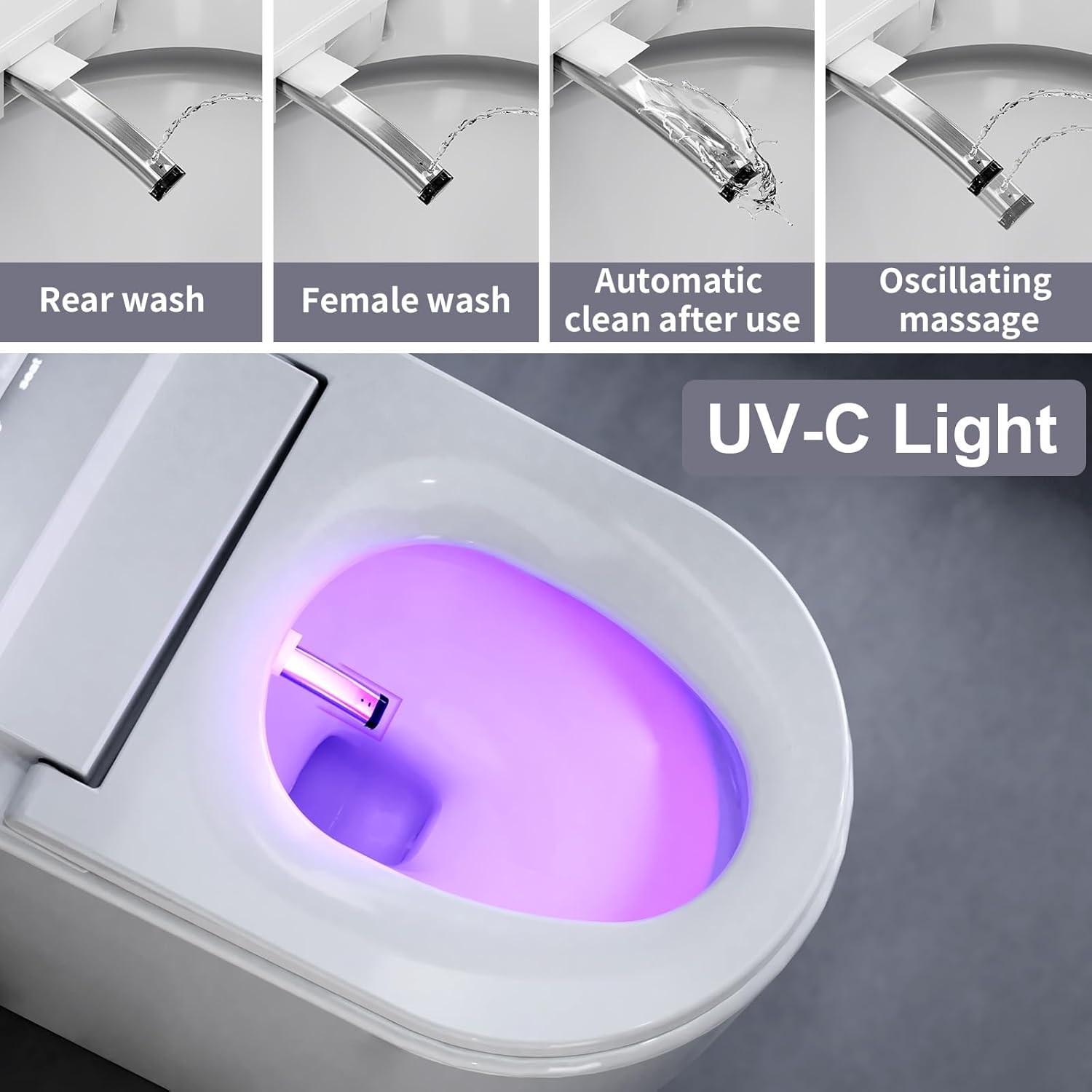 Vipbear Smart Toilet with Bidet Built in, Bidet Toilet with Heated Seat and Night Light