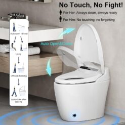 Vipbear Smart Toilet with Heated Seat and Night Light, Tankless Toilets for Bathroom, Modern One Piece Toilet Standard Comfort Height Toilet with Auto Flush, Auto Open Close Lid/Seat,Slow Close, ADA