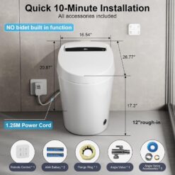 Vipbear Smart Toilet with Heated Seat and Night Light, Tankless Toilets for Bathroom, Modern One Piece Toilet Standard Comfort Height Toilet with Auto Flush, Auto Open Close Lid/Seat,Slow Close, ADA