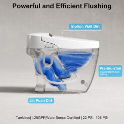 Vipbear Smart Toilet with Heated Seat and Night Light, Tankless Toilets for Bathroom, Modern One Piece Toilet Standard Comfort Height Toilet with Auto Flush, Auto Open Close Lid/Seat,Slow Close, ADA