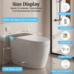 Vipbear Smart Toilet with Elongated Heated Seat, Auto Flush, Soft-Close Seat & Lid, Night Light