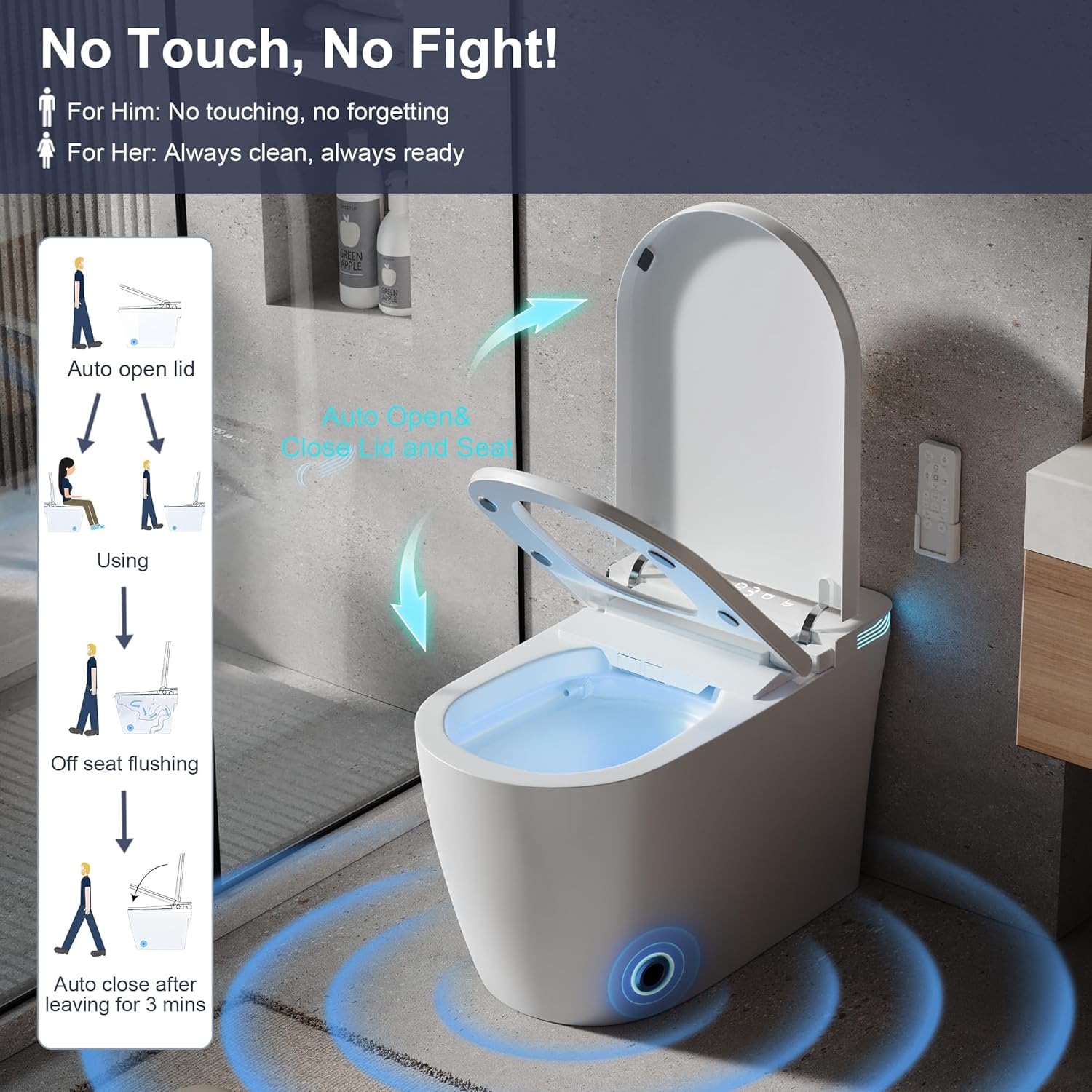 Vipbear Smart Toilet with Bidet Built in, Elongated Toilet with Heated Seat, Dryer, Auto-Lift Lid, Soft Close
