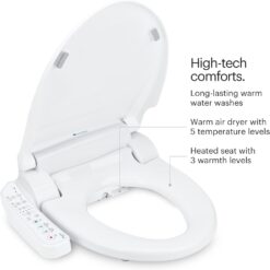 Brondell SE400-EW Swash SE400 Electric Bidet Toilet Seat With Heated Seat, Oscillating Stainless Steel Nozzle, Elongated