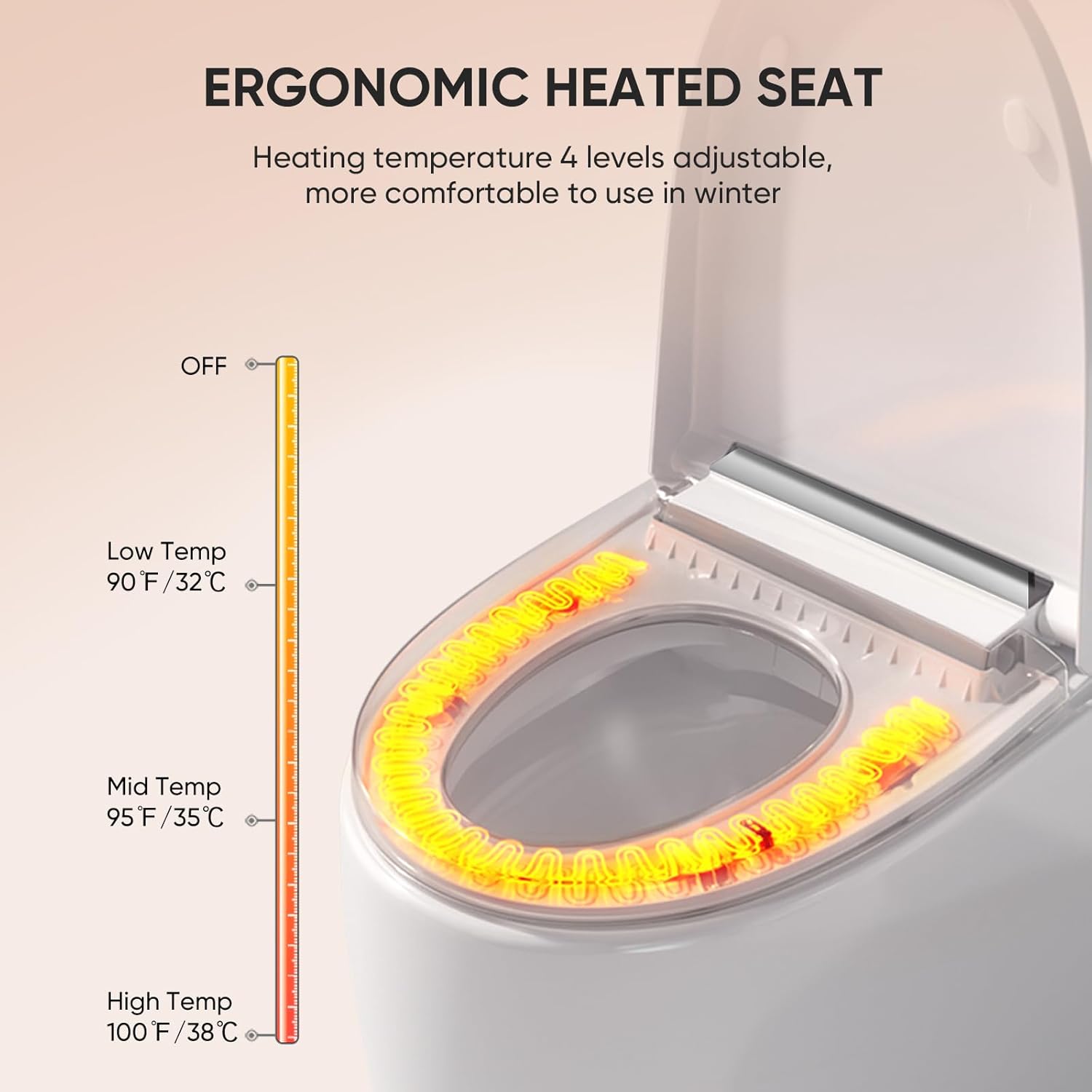 LEIVI Smart Toilet with Built-in Heated Seat, Tankless Toilet with Auto Flushing, Adjustable Seat Temp, Elongated