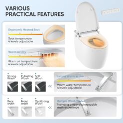 LEIVI Smart Toilet with Built-in Bidet Seat, Tankless Toilet with Auto Lid Opening, Closing and Flushing, Heated Seat, Digital Display, Remote Control, Elongated