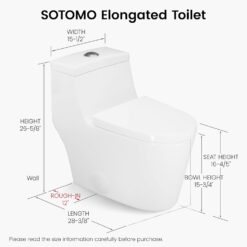 Elongated One Piece Toilet with Soft Closing Seat, 12'' Rough-In Modern Toilet for Bathrooms, 1.28 GPF Dual Flush, MAP 1000g, 28.4 x 15.5 x 26.6 Inches Standard White Toilet bowl