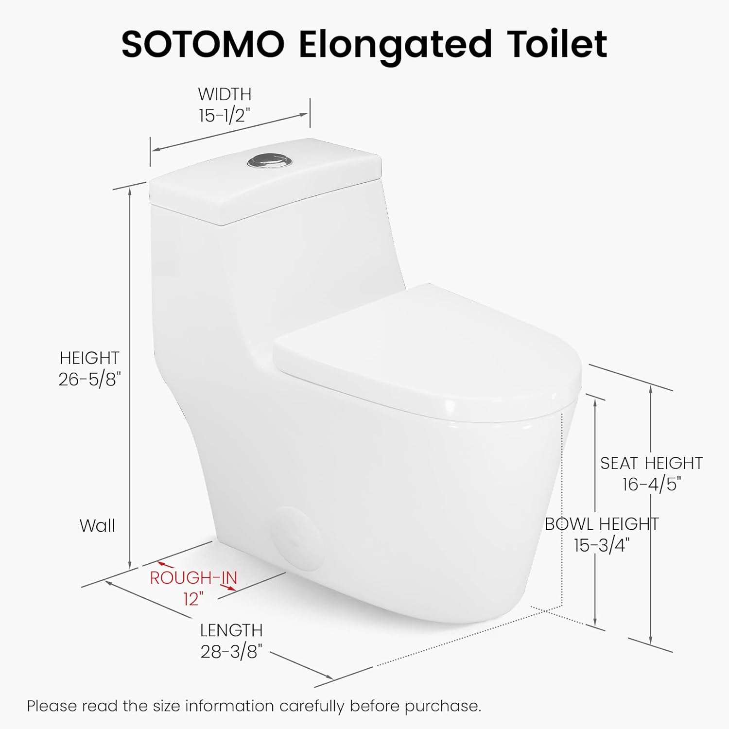 Elongated One Piece Toilet with Soft Closing Seat, 12'' Rough-In Modern Toilet for Bathrooms, 1.28 GPF Dual Flush, MAP 1000g, 28.4 x 15.5 x 26.6 Inches Standard White Toilet bowl