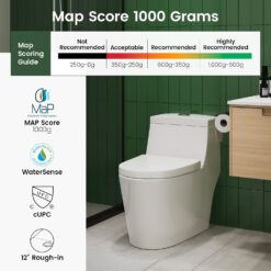 Elongated One Piece Toilet with Soft Closing Seat, 12'' Rough-In Modern Toilet for Bathrooms, 1.28 GPF Dual Flush, MAP 1000g, 28.4 x 15.5 x 26.6 Inches Standard White Toilet bowl