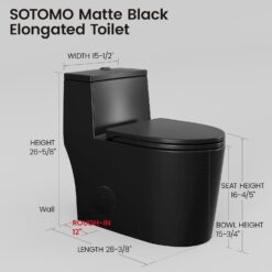 Black One Piece Toilet for Bathroom, Avg. 1.28 GPF Elongated Comfortable Seat Height Powerful Dual Flush Toilet, 12