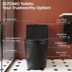 Black One Piece Toilet for Bathroom, Avg. 1.28 GPF Elongated Comfortable Seat Height Powerful Dual Flush Toilet, 12" Rough-In Skirted Toilet with Quick Release & Soft Close UF Seat, MAP 1000G