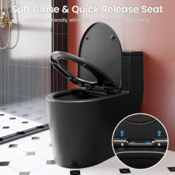 Black One Piece Toilet for Bathroom, Avg. 1.28 GPF Elongated Comfortable Seat Height Powerful Dual Flush Toilet, 12