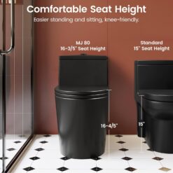 Black One Piece Toilet for Bathroom, Avg. 1.28 GPF Elongated Comfortable Seat Height Powerful Dual Flush Toilet, 12