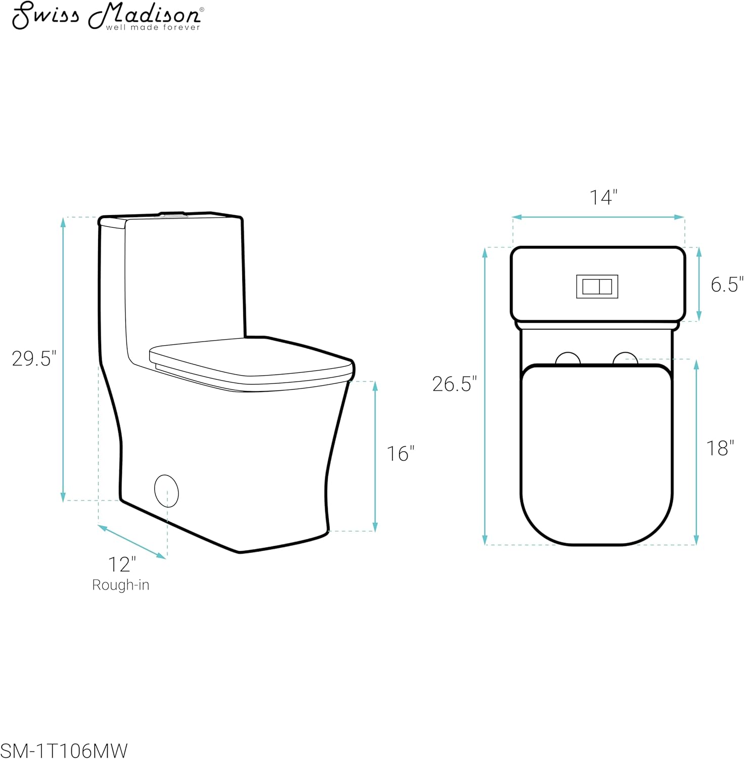 Swiss Madison Concorde One Piece Square Toilet Dual Flush 1.1/1.6 gpf in Matte White