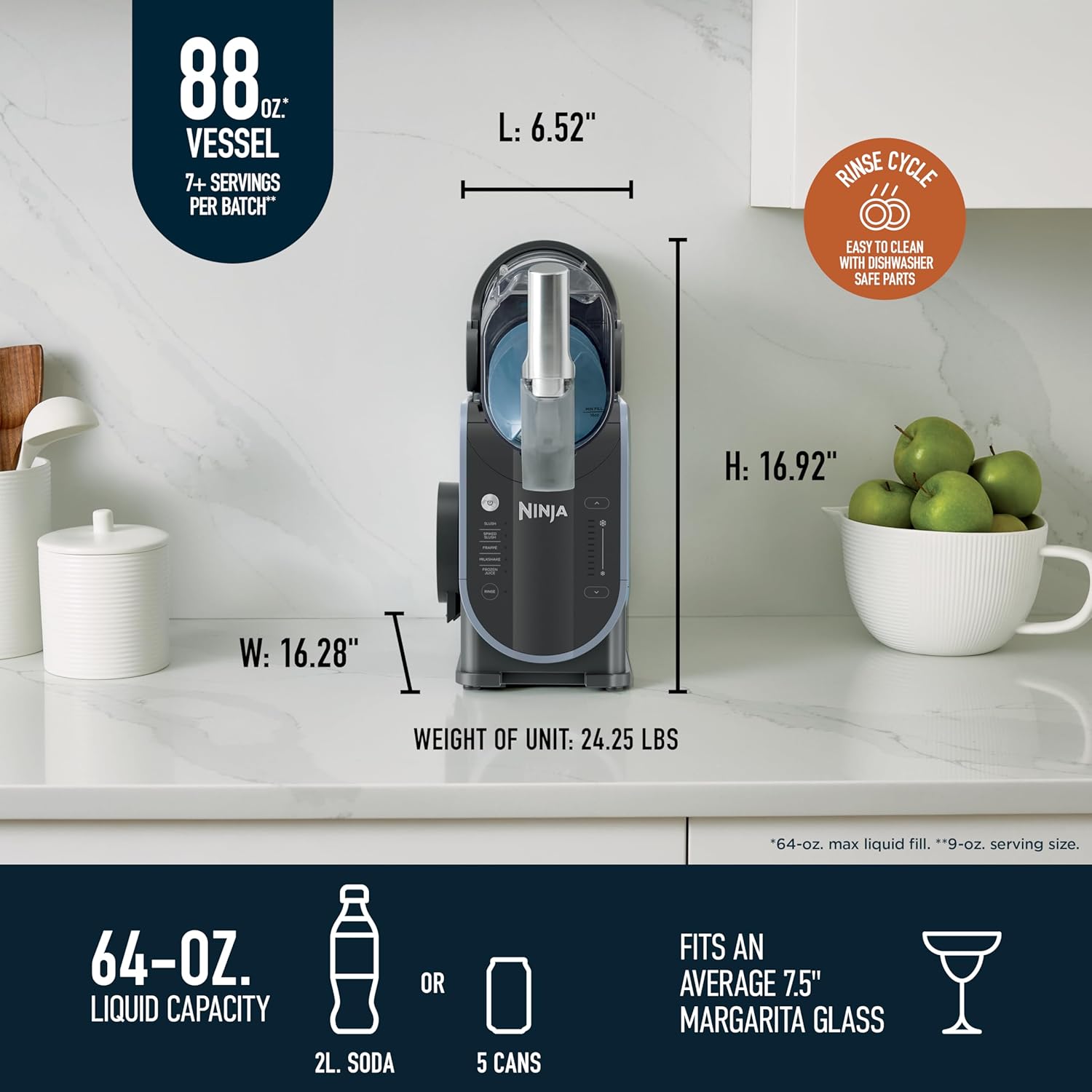 Ninja SLUSHi Professional Frozen Drink Maker with RapidChill Technology, 88 oz. Frozen Drink & Slushie Machine, 5 Preset Programs, Frozen Margaritas, Frappés, and More, Margarita, FS301TG