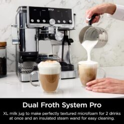 Ninja Luxe Café Pro Series, Espresso Machine, Drip Coffee, Cold Brew, Hot Water, Integrated Tamper, Built-in Grinder, Hands-Free Frother for Cappuccinos, Lattes, Americanos, Dairy or Non-Dairy, ES701