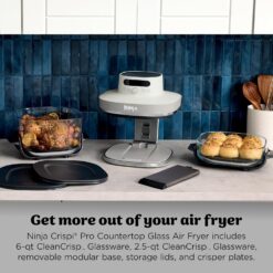 Ninja Crispi Pro 6-in-1 Glass Air Fryer | 6qt & 2.5qt Glass Containers with Storage Lids | Non-Toxic | Meal Prep, Microwave, Freezer & Dishwasher Safe | Air Fry, Bake & More | Bone | AS101LG