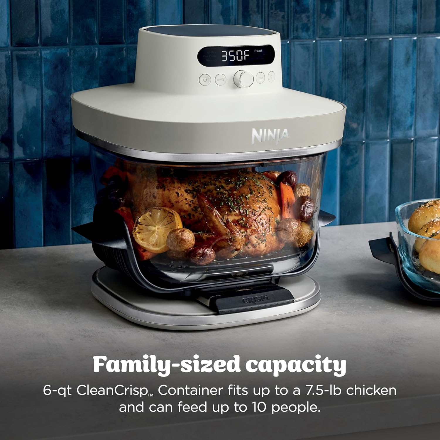 Ninja Crispi Pro 6-in-1 Glass Air Fryer | 6qt & 2.5qt Glass Containers with Storage Lids | Non-Toxic | Meal Prep, Microwave, Freezer & Dishwasher Safe | Air Fry, Bake & More | Bone | AS101LG