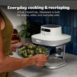 Ninja Crispi Pro 6-in-1 Glass Air Fryer | 6qt & 2.5qt Glass Containers with Storage Lids | Non-Toxic | Meal Prep, Microwave, Freezer & Dishwasher Safe | Air Fry, Bake & More | Bone | AS101LG