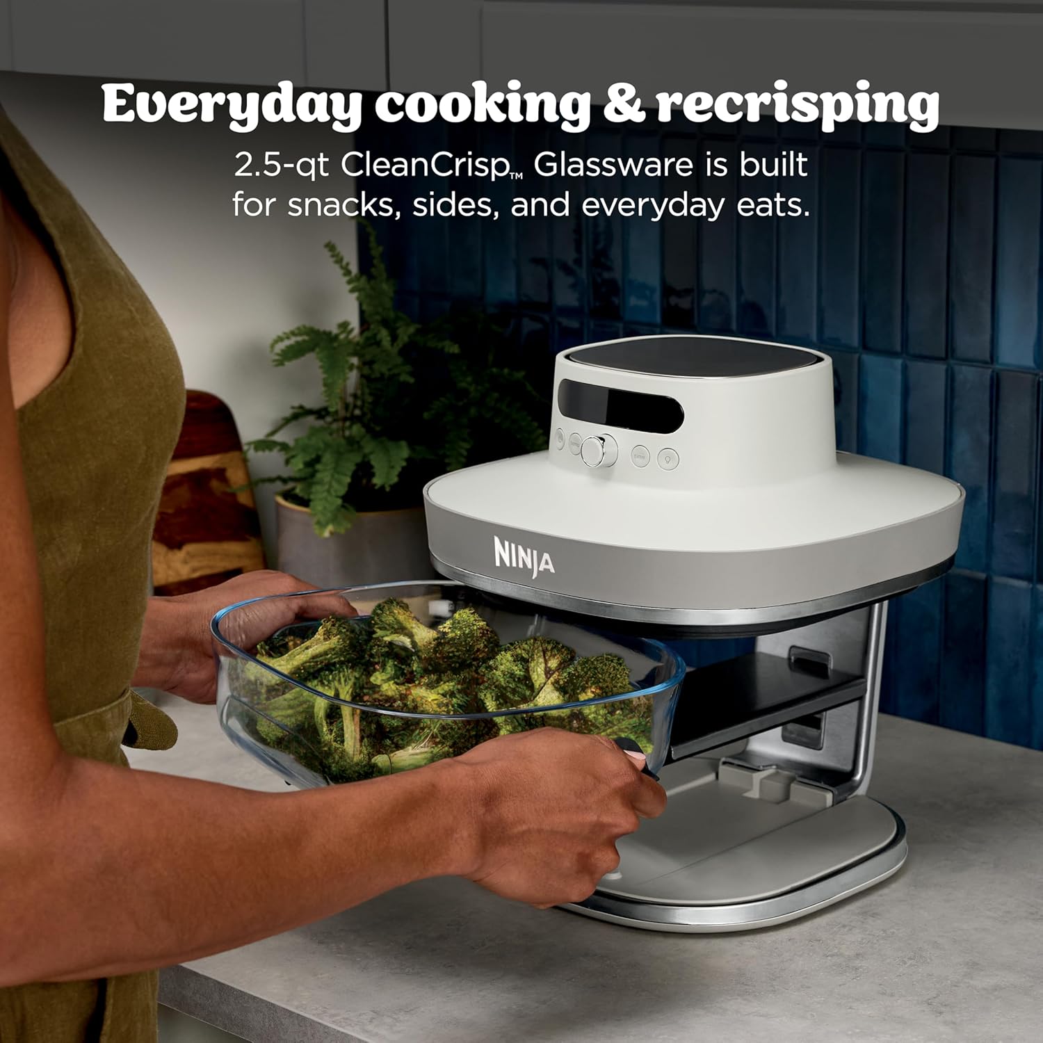 Ninja Crispi Pro 6-in-1 Glass Air Fryer | 6qt & 2.5qt Glass Containers with Storage Lids | Non-Toxic | Meal Prep, Microwave, Freezer & Dishwasher Safe | Air Fry, Bake & More | Bone | AS101LG