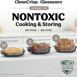Ninja Crispi Pro 6-in-1 Glass Air Fryer | 6qt & 2.5qt Glass Containers with Storage Lids | Non-Toxic | Meal Prep, Microwave, Freezer & Dishwasher Safe | Air Fry, Bake & More | Bone | AS101LG
