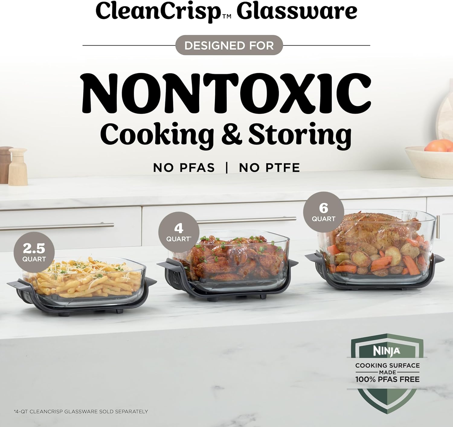 Ninja Crispi Pro 6-in-1 Glass Air Fryer | 6qt & 2.5qt Glass Containers with Storage Lids | Non-Toxic | Meal Prep, Microwave, Freezer & Dishwasher Safe | Air Fry, Bake & More | Bone | AS101LG