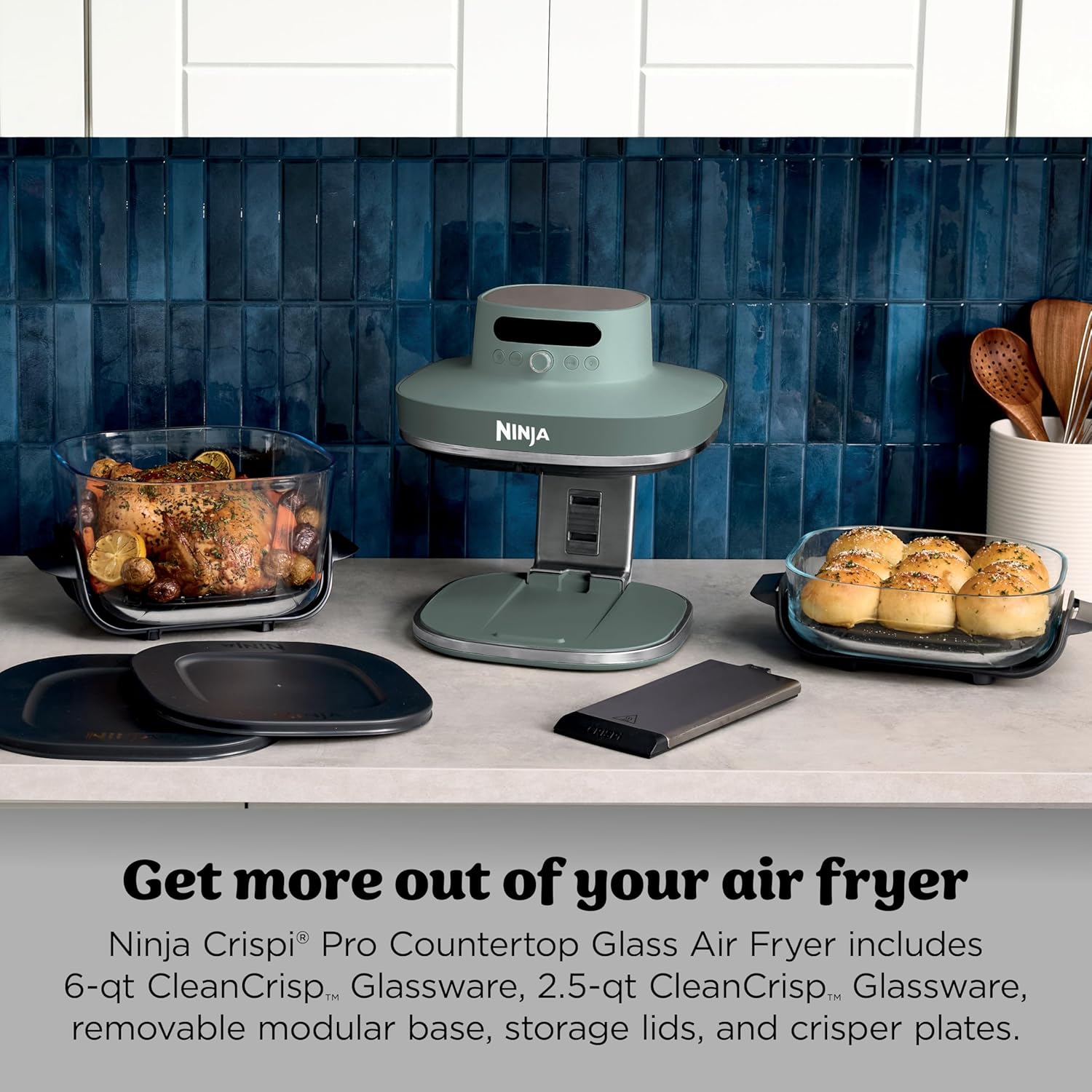 Ninja Crispi Pro 6-in-1 Glass Air Fryer | 6qt & 2.5qt Glass Containers with Storage Lids | Non-Toxic | Meal Prep, Microwave, Freezer & Dishwasher Safe | Air Fry, Bake & More | Ash Grey | AS101DG