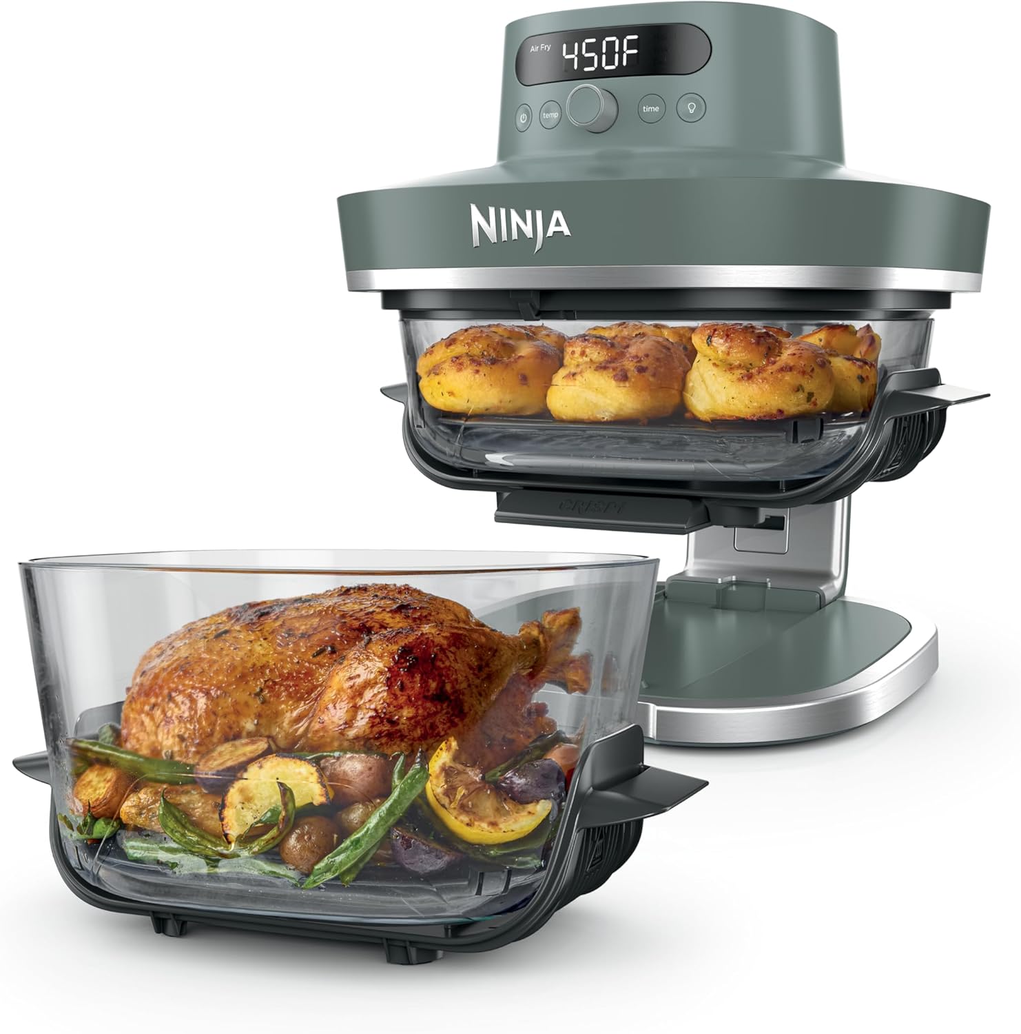 Ninja Crispi Pro 6-in-1 Glass Air Fryer | 6qt & 2.5qt Glass Containers with Storage Lids | Non-Toxic | Meal Prep, Microwave, Freezer & Dishwasher Safe | Air Fry, Bake & More | Ash Grey | AS101DG