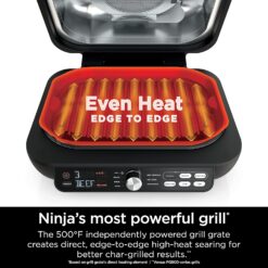 Ninja IG651 Foodi Smart XL Pro 7-in-1 Indoor Grill/Griddle Combo, use Opened or Closed, Air Fry, Dehydrate & More, Pro Power Grate, Flat Top, Crisper, Smart Thermometer, Black