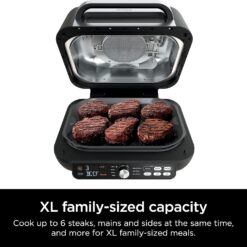 Ninja IG651 Foodi Smart XL Pro 7-in-1 Indoor Grill/Griddle Combo, use Opened or Closed, Air Fry, Dehydrate & More, Pro Power Grate, Flat Top, Crisper, Smart Thermometer, Black