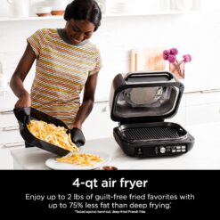 Ninja IG651 Foodi Smart XL Pro 7-in-1 Indoor Grill/Griddle Combo, use Opened or Closed, Air Fry, Dehydrate & More, Pro Power Grate, Flat Top, Crisper, Smart Thermometer, Black