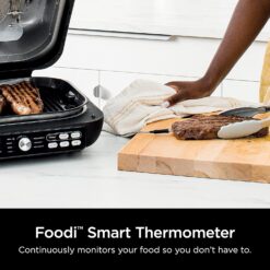 Ninja IG651 Foodi Smart XL Pro 7-in-1 Indoor Grill/Griddle Combo, use Opened or Closed, Air Fry, Dehydrate & More, Pro Power Grate, Flat Top, Crisper, Smart Thermometer, Black