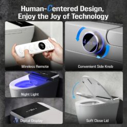Smart Toilet with Built-In Bidet, Heated Seat & Dual Auto Flush, Foot Sensor, Tankless One-Piece Electric Toilet with Warm Water Wash, Air Dryer, LED Display & 1000g Powerful Flush, 1.28GPF