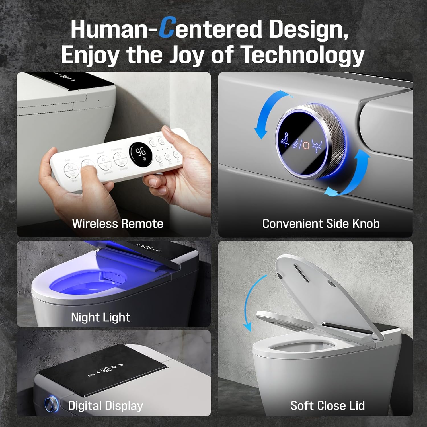 Smart Toilet with Built-In Bidet, Heated Seat & Dual Auto Flush, Foot Sensor, Tankless One-Piece Electric Toilet with Warm Water Wash, Air Dryer, LED Display & 1000g Powerful Flush, 1.28GPF