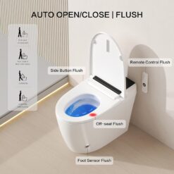 Smart Toilet with Bidet Built-In and Tank – Foam Shield, Heated Seat, Dual Flush, Warm Water & Dryer, Foot Sensor, Night Light, and Wireless Remote Control
