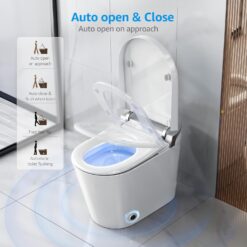 Smart Toilet with Bidet Built In, Auto Open & Close, Foot Sensor Flush, Heated Seat, Warm Water, Dryer, Tankless Dual Flush Elongated Toilet, Foam Shield, LED Night Light & Remote Control